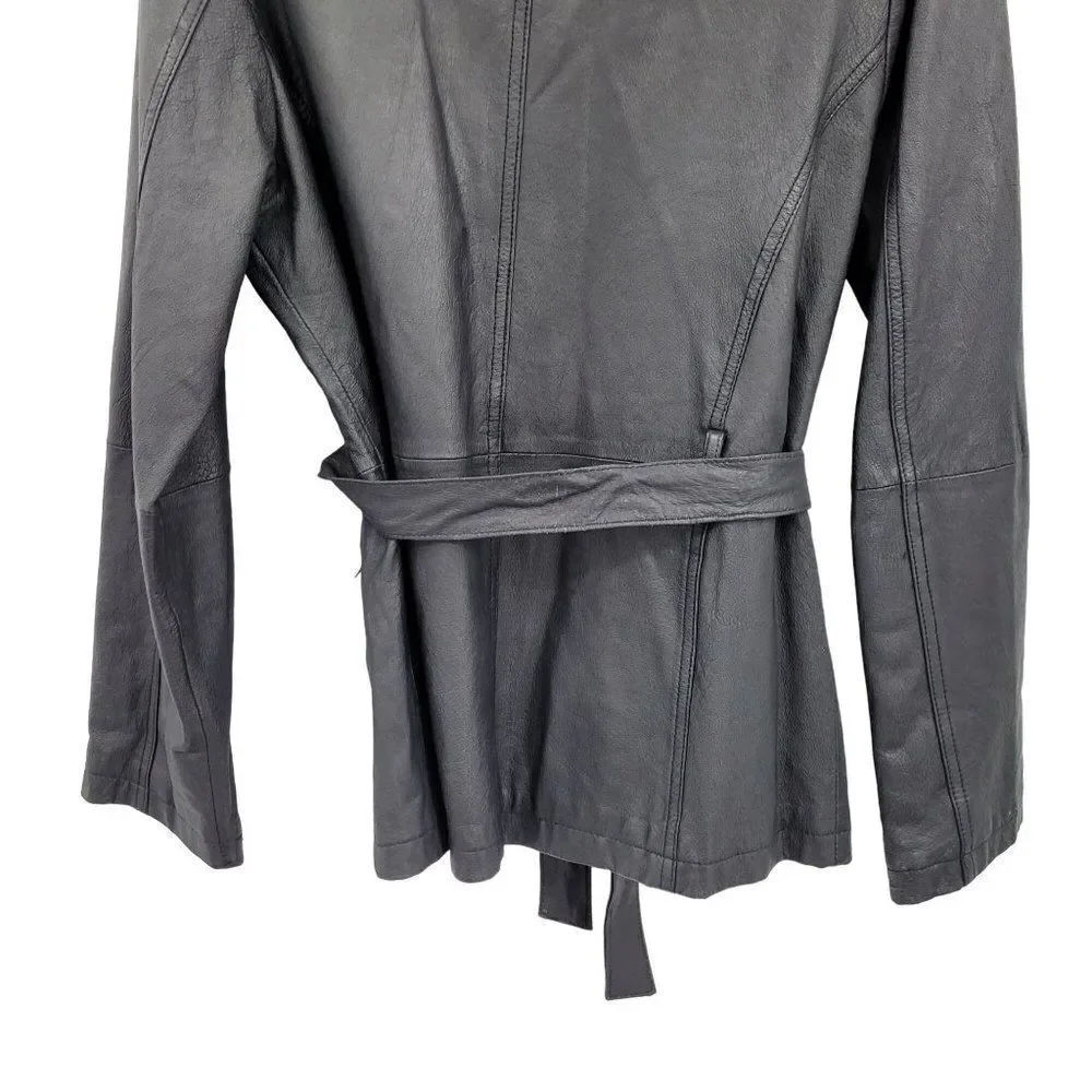 Vintage 80's PB‎ Martin Leather Jacket Moto Baddie Belted Collar Zip Up Black S